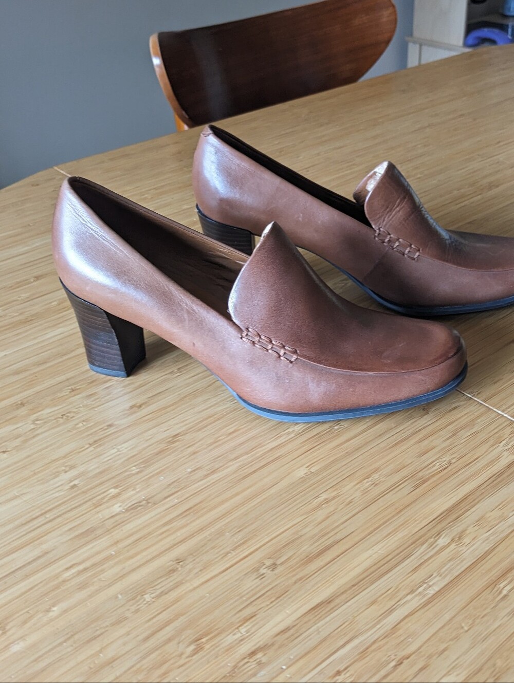 Franco Sarto Nolan Pump Loafer Sz 7.5 Tan Brown Classic Fall
